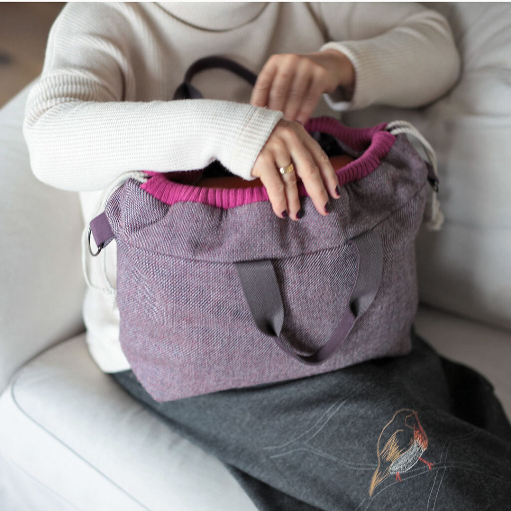 Schnittmuster Stricktasche genäht aus Tweed