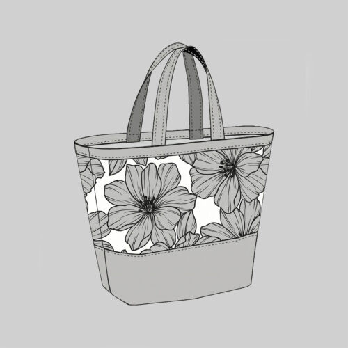 Technische Zeichnung in schwarz-weiss der Tasche "Carry&Go" Schnittmuster von b-patterns